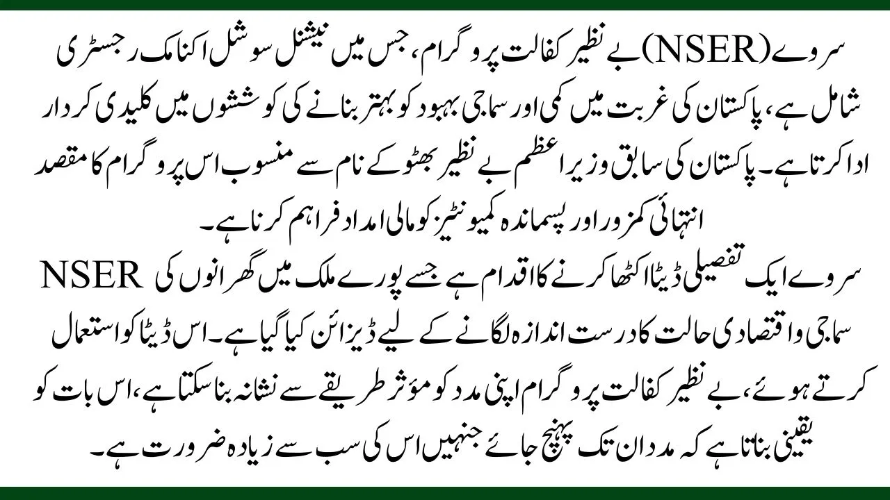 Benazir Kafaalat Program NSER Survey