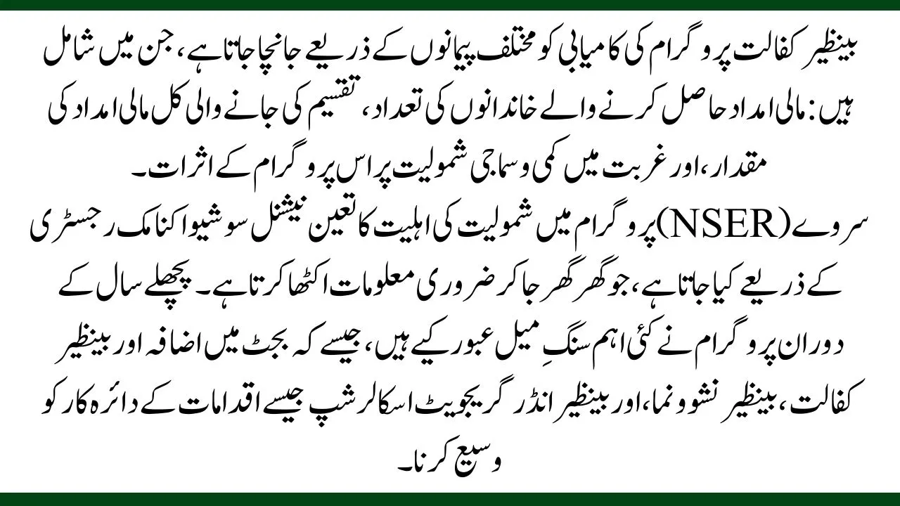 How Does the Benazir Kafaalat Program Measure Its Success